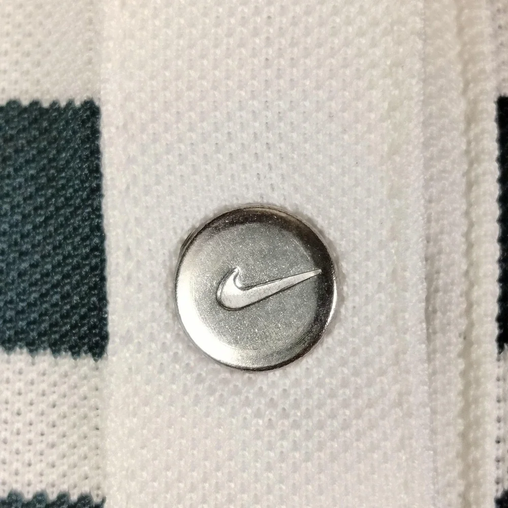 Nike Golf Polo Shirt Womens Medium‎ Green White Stripe Dri Fit Bobcat Trail